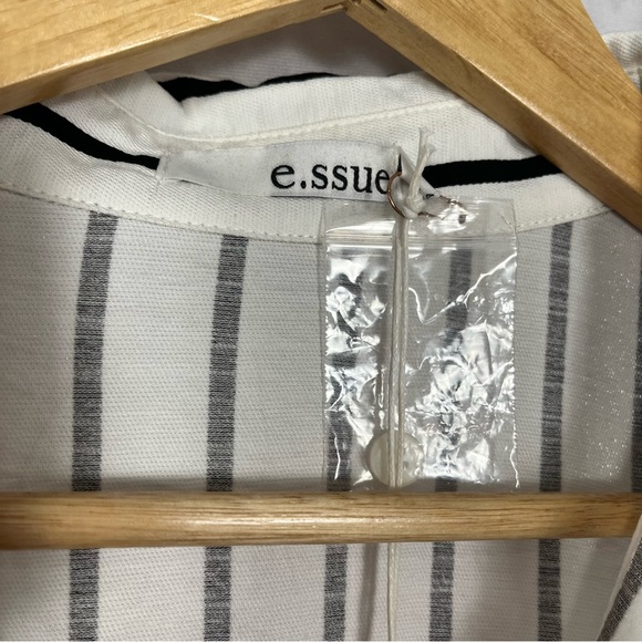 White and black strip button down long sleeve shirt wrap dress linen - Picture 5 of 13